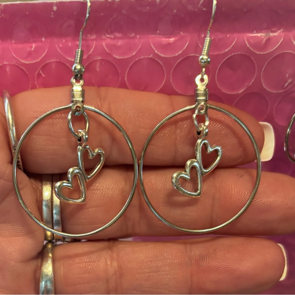 Romantic Silver Heart Hoop Earrings with Fishhook Design